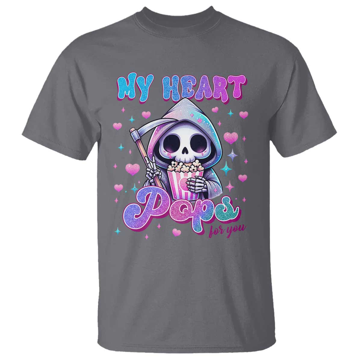 Funny Valentine's Day T Shirt My Heart Pops For You Cute Death Grim Popcorn