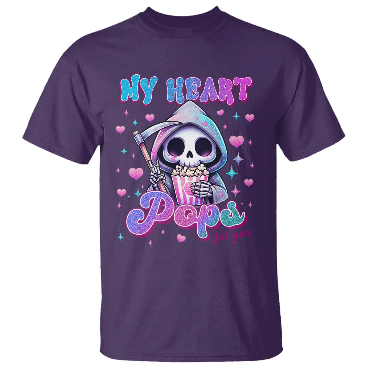 Funny Valentine's Day T Shirt My Heart Pops For You Cute Death Grim Popcorn