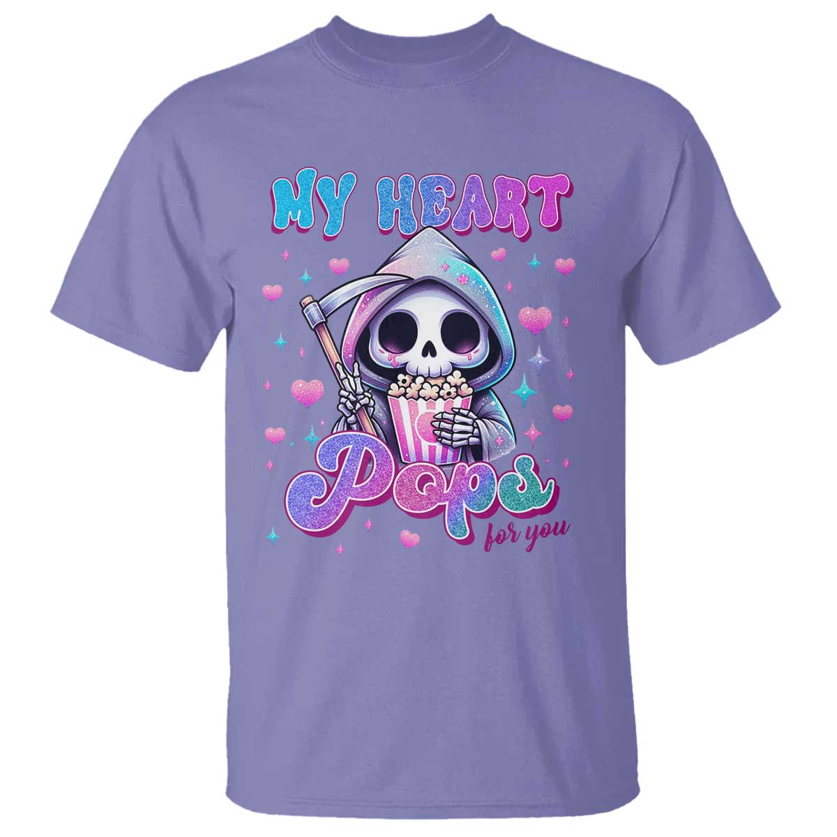 Funny Valentine's Day T Shirt My Heart Pops For You Cute Death Grim Popcorn