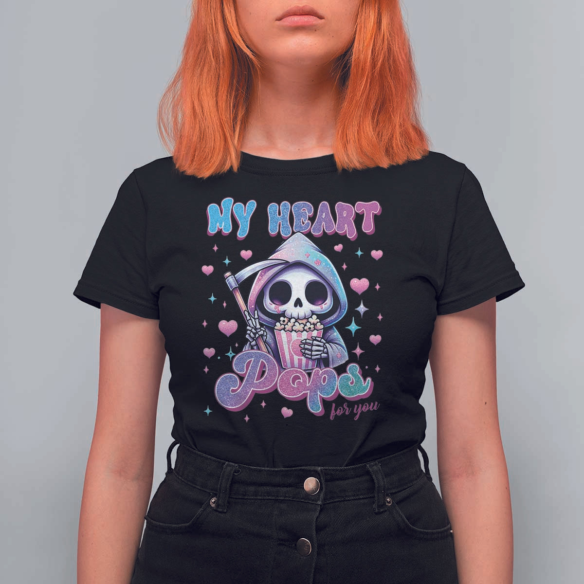 Funny Valentine's Day T Shirt For Women My Heart Pops For You Cute Death Grim Popcorn