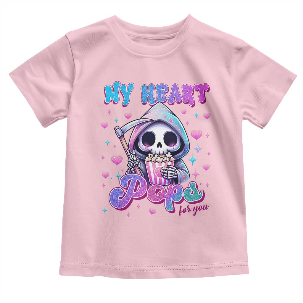 Funny Valentine's Day Toddler T Shirt My Heart Pops For You Cute Death Grim Popcorn