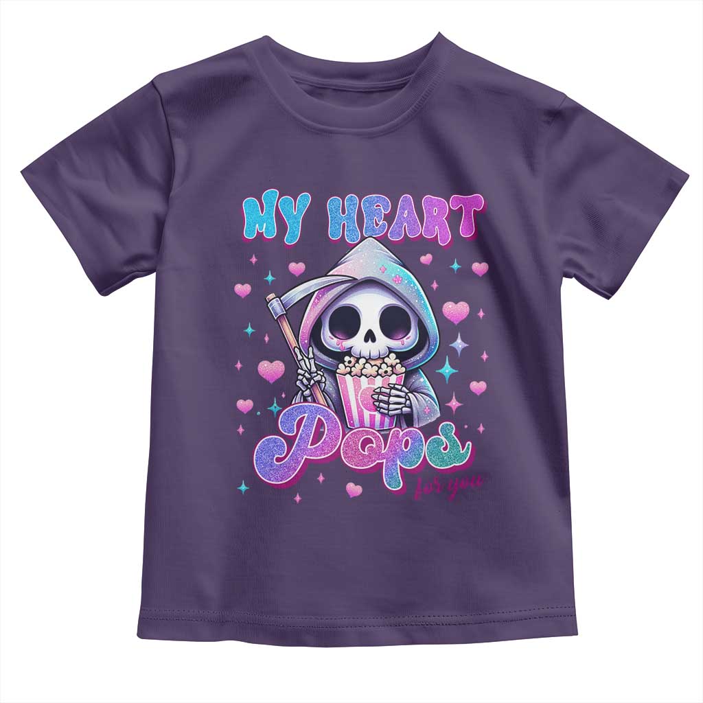 Funny Valentine's Day Toddler T Shirt My Heart Pops For You Cute Death Grim Popcorn