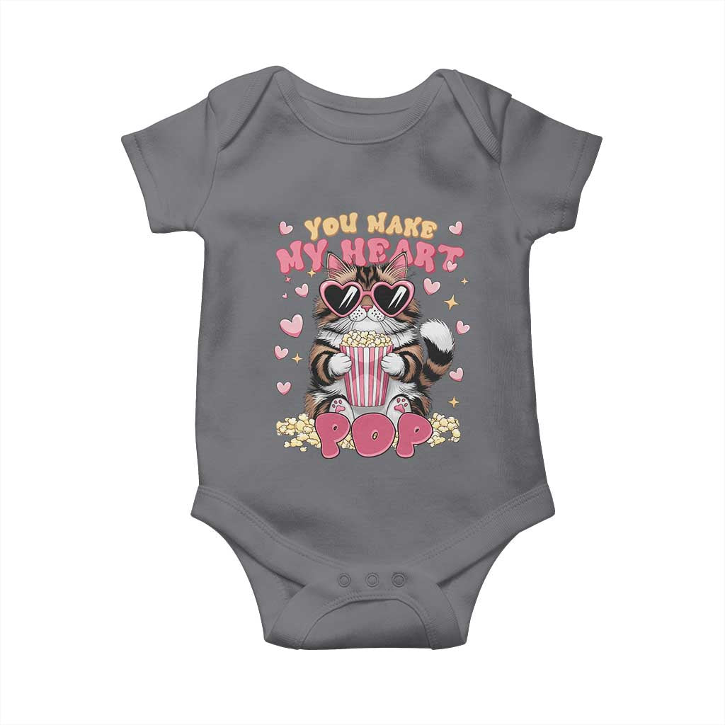 Funny Valentine's Day Baby Onesie You Make My Heart Pop Cute Cat Popcorn
