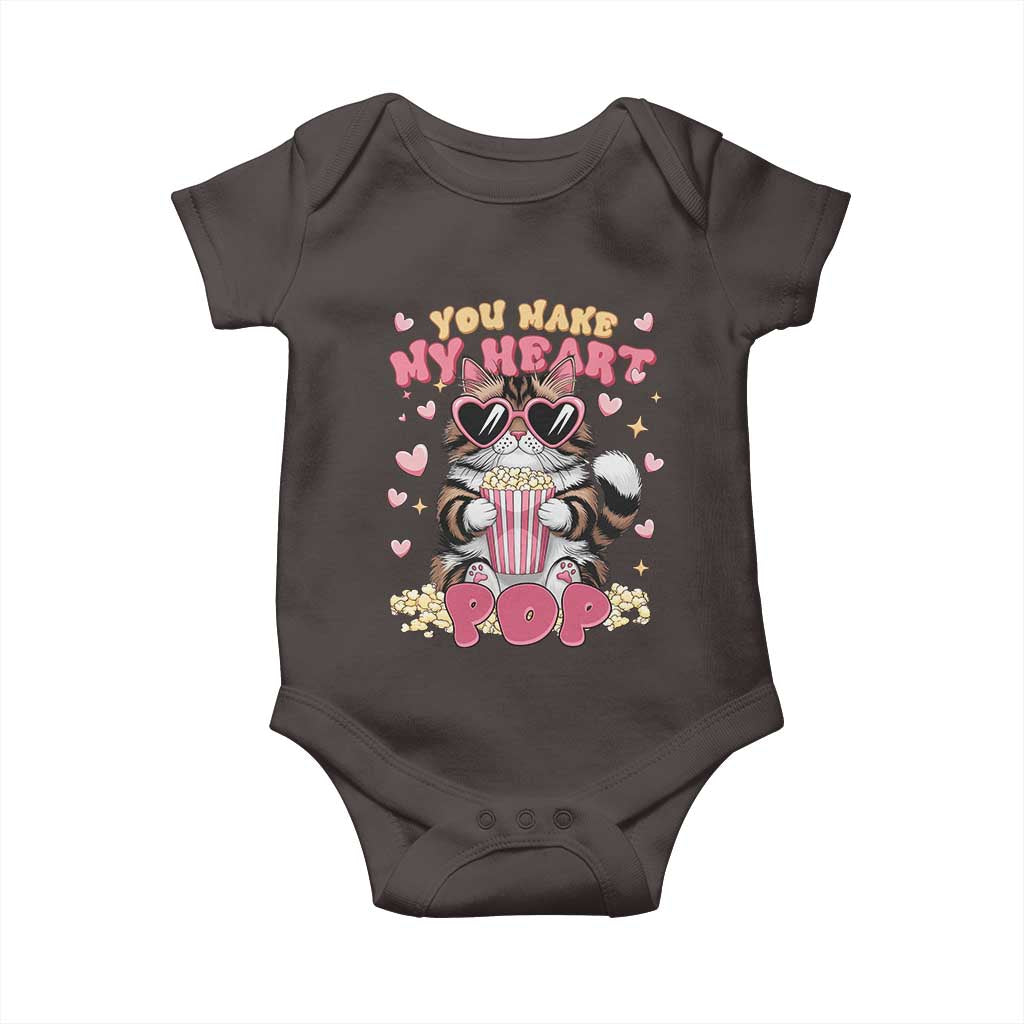 Funny Valentine's Day Baby Onesie You Make My Heart Pop Cute Cat Popcorn