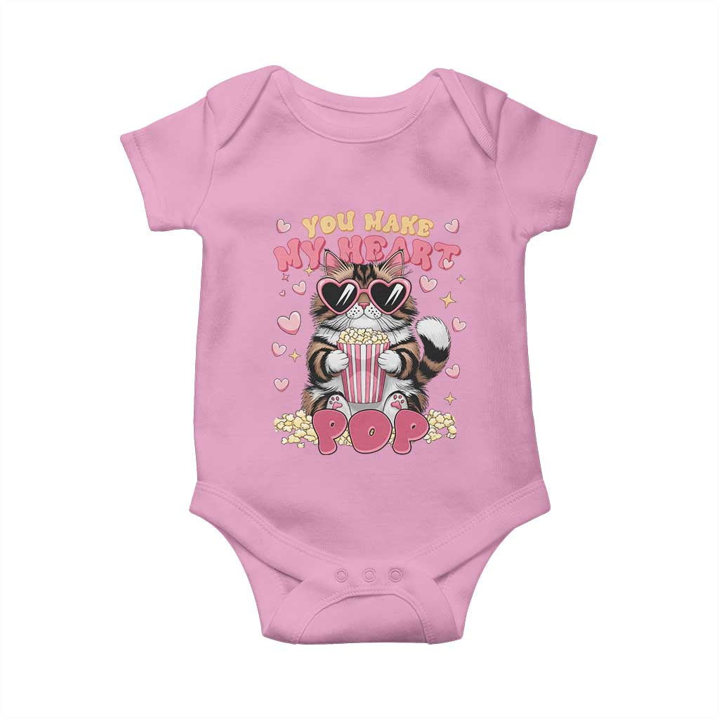 Funny Valentine's Day Baby Onesie You Make My Heart Pop Cute Cat Popcorn