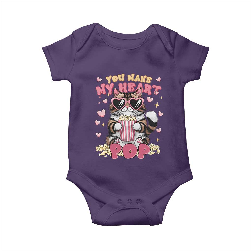 Funny Valentine's Day Baby Onesie You Make My Heart Pop Cute Cat Popcorn