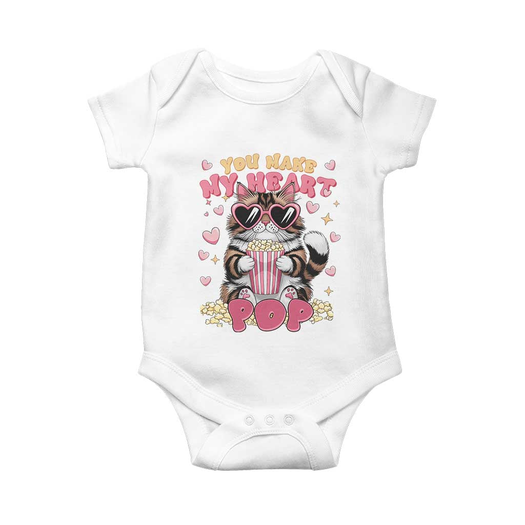 Funny Valentine's Day Baby Onesie You Make My Heart Pop Cute Cat Popcorn