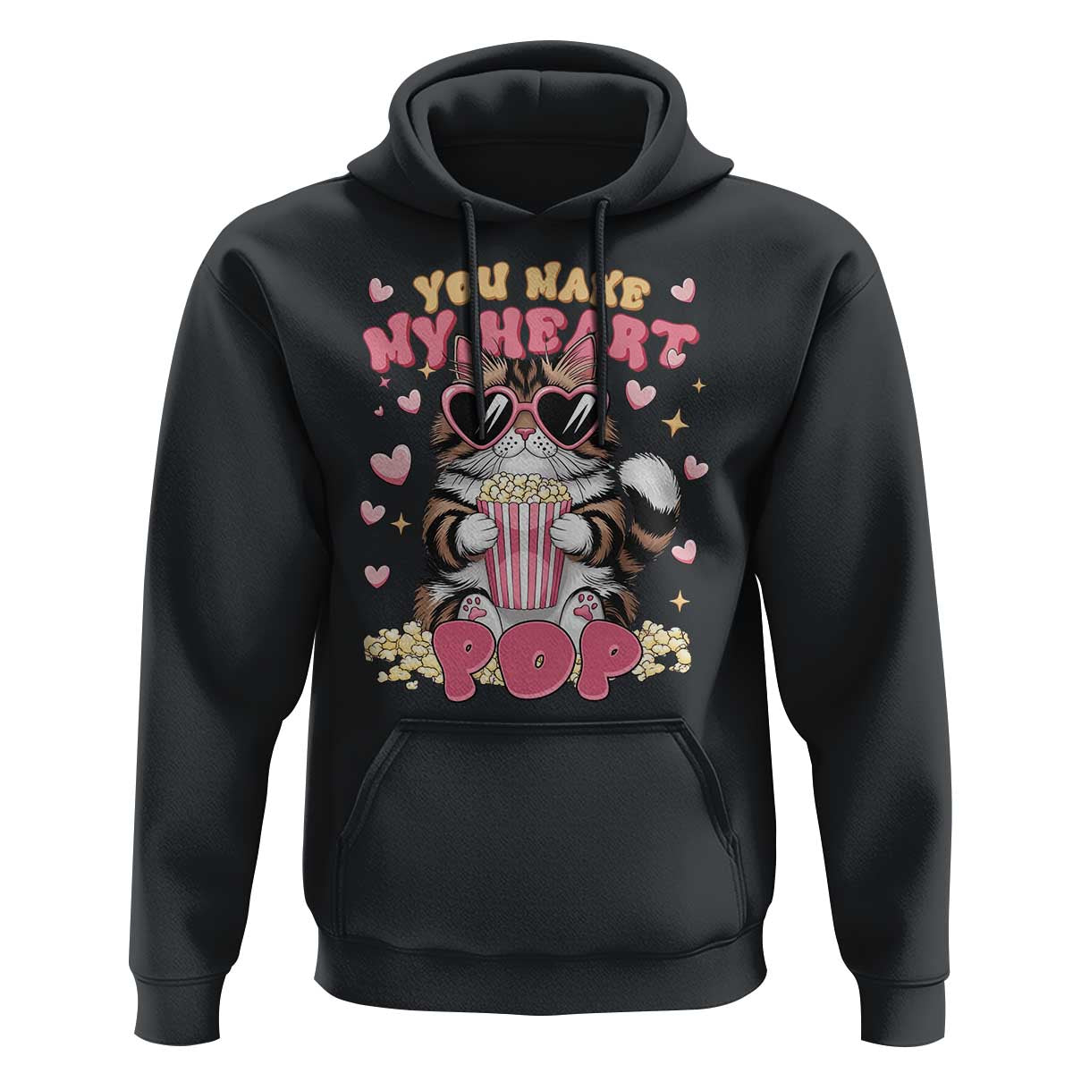 Funny Valentine's Day Hoodie You Make My Heart Pop Cute Cat Popcorn