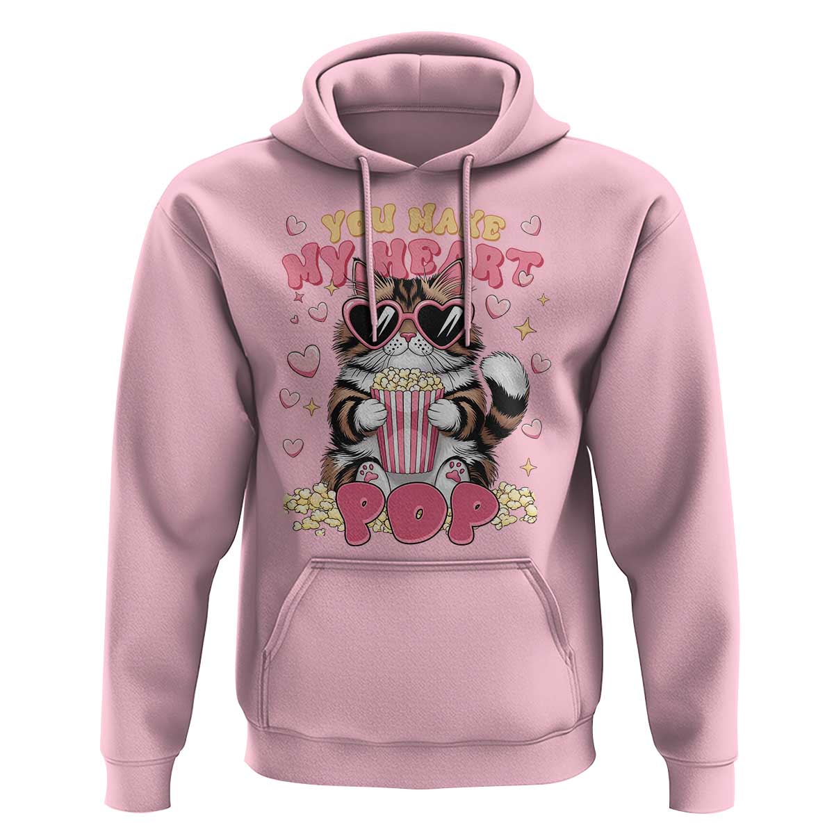 Funny Valentine's Day Hoodie You Make My Heart Pop Cute Cat Popcorn