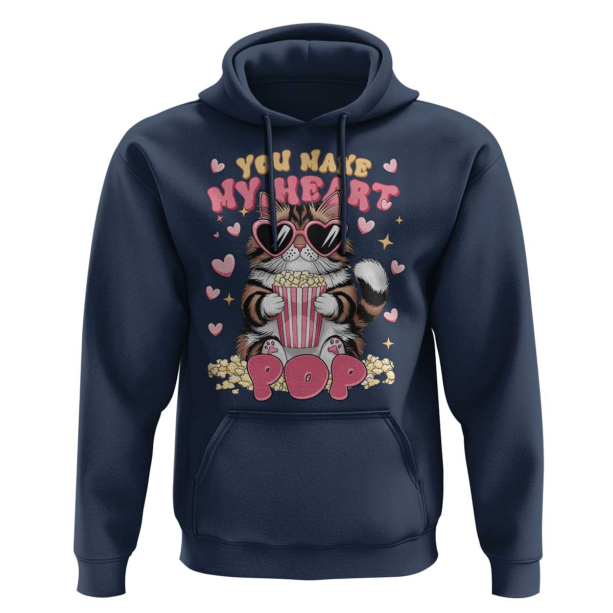 Funny Valentine's Day Hoodie You Make My Heart Pop Cute Cat Popcorn