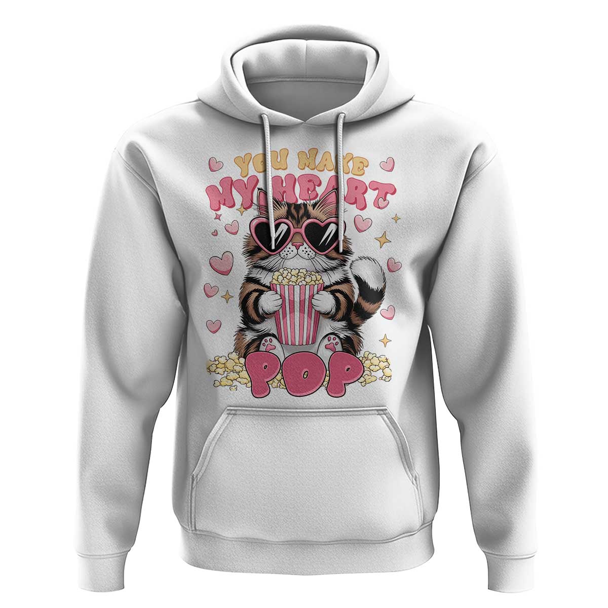 Funny Valentine's Day Hoodie You Make My Heart Pop Cute Cat Popcorn