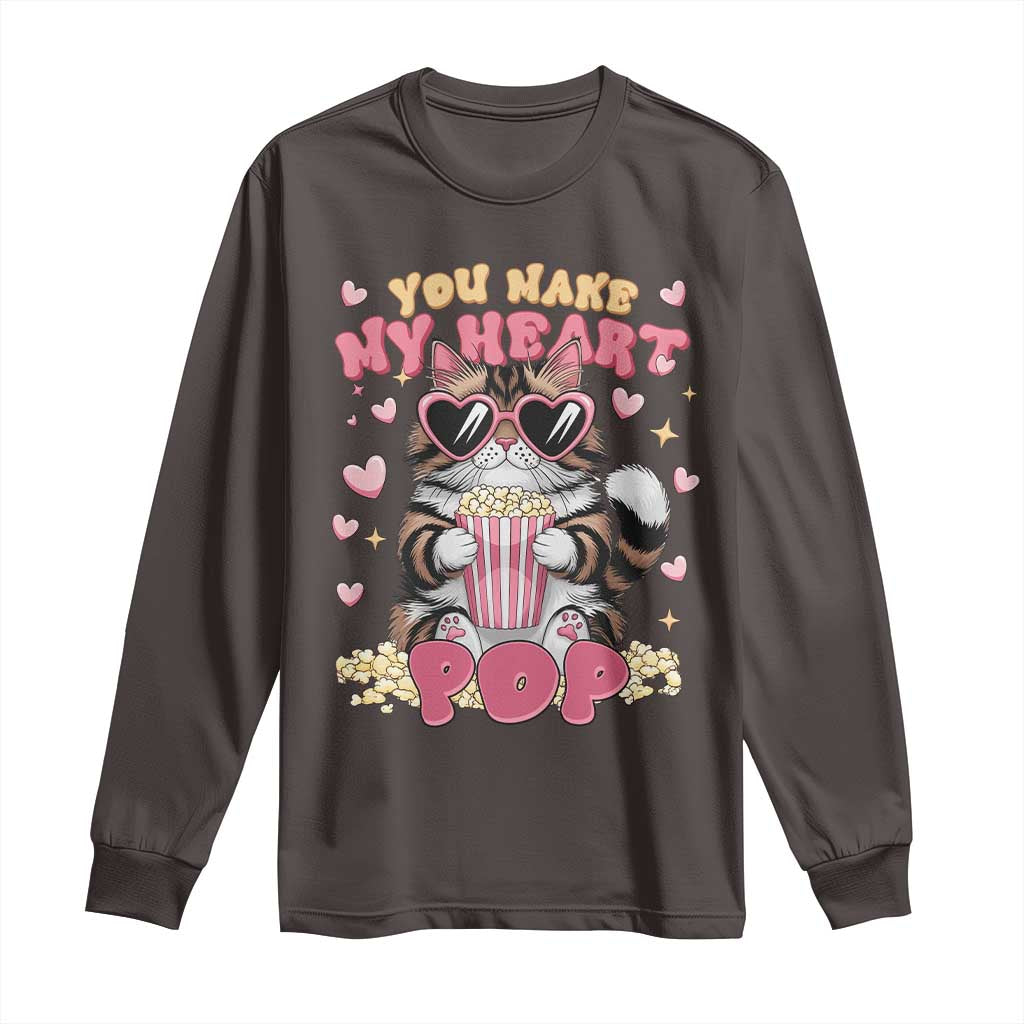 Funny Valentine's Day Long Sleeve Shirt You Make My Heart Pop Cute Cat Popcorn