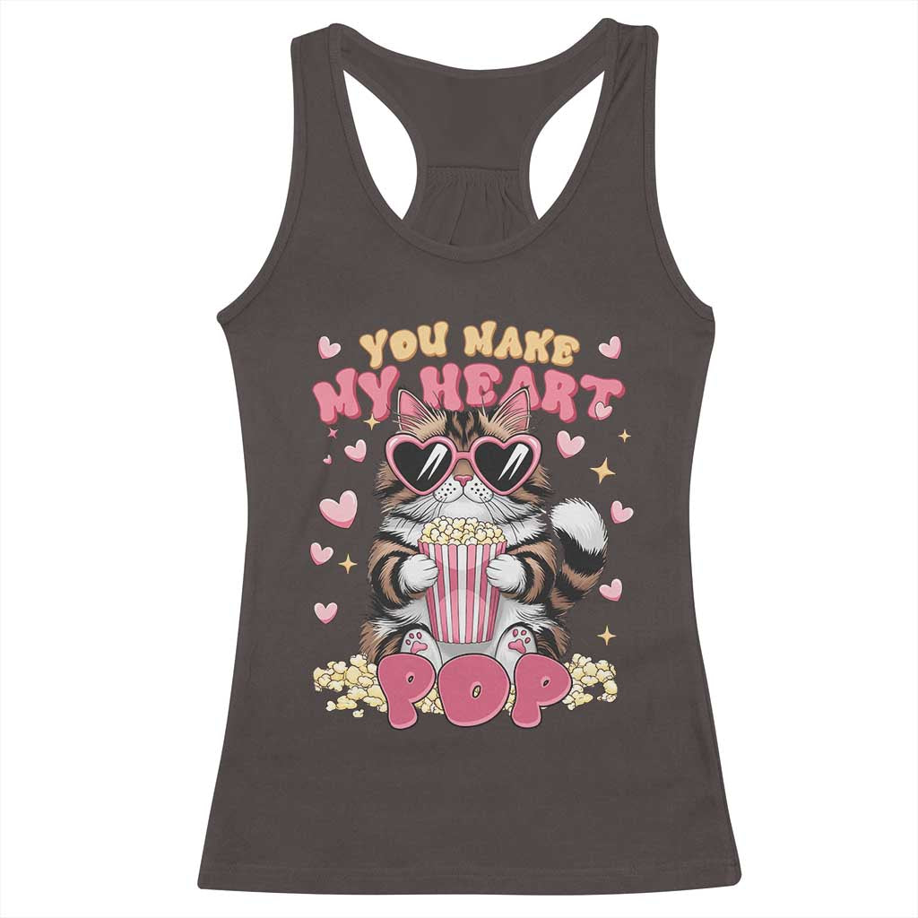 Funny Valentine's Day Racerback Tank Top You Make My Heart Pop Cute Cat Popcorn