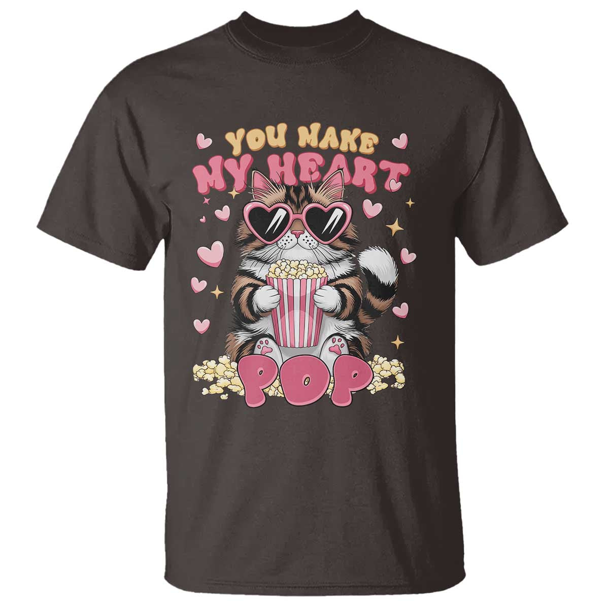 Funny Valentine's Day T Shirt You Make My Heart Pop Cute Cat Popcorn