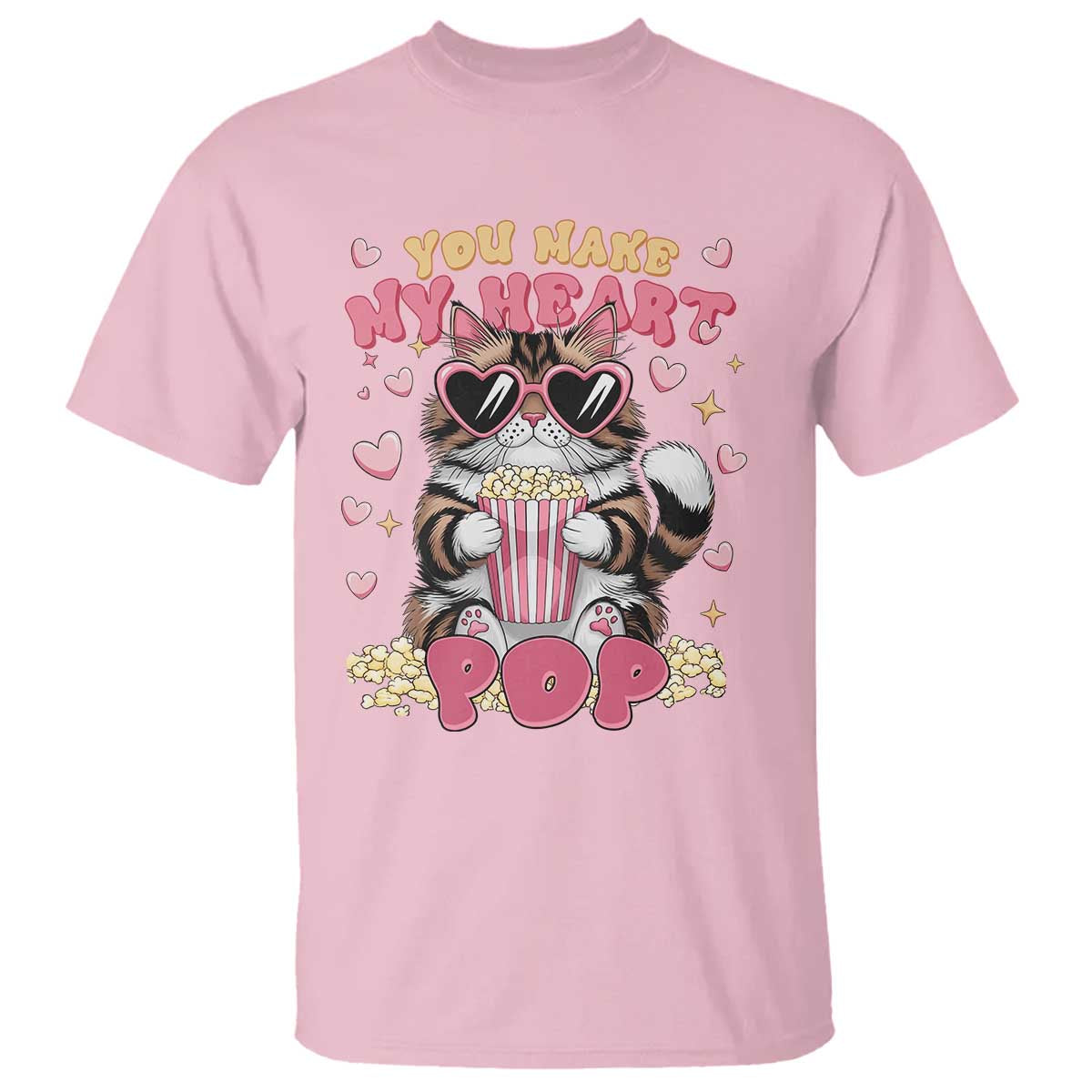 Funny Valentine's Day T Shirt You Make My Heart Pop Cute Cat Popcorn