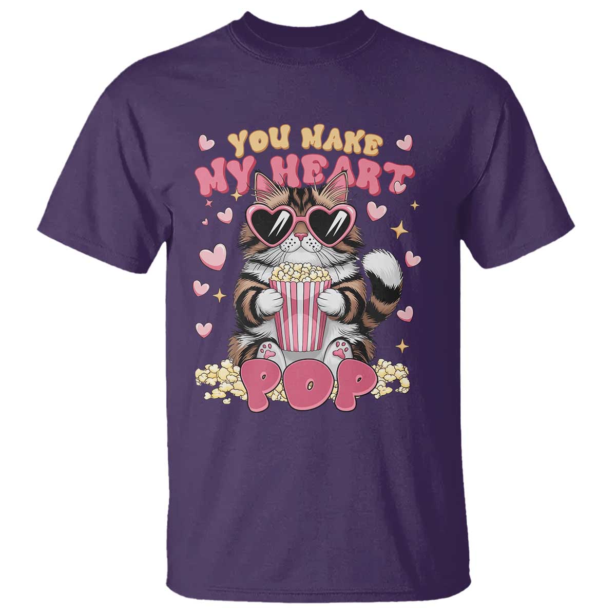 Funny Valentine's Day T Shirt You Make My Heart Pop Cute Cat Popcorn