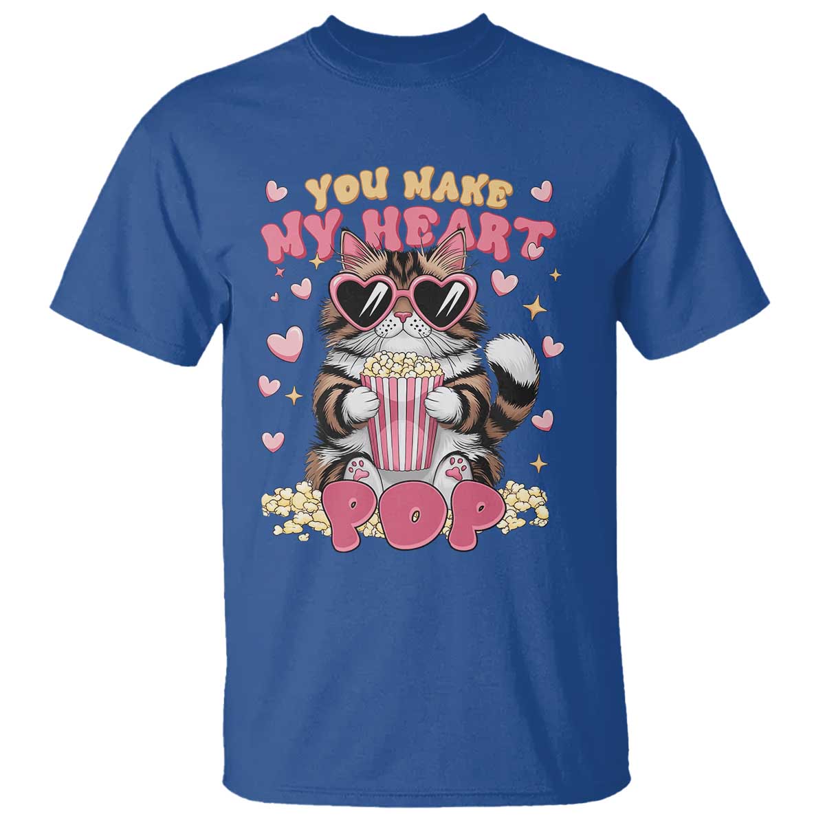 Funny Valentine's Day T Shirt You Make My Heart Pop Cute Cat Popcorn