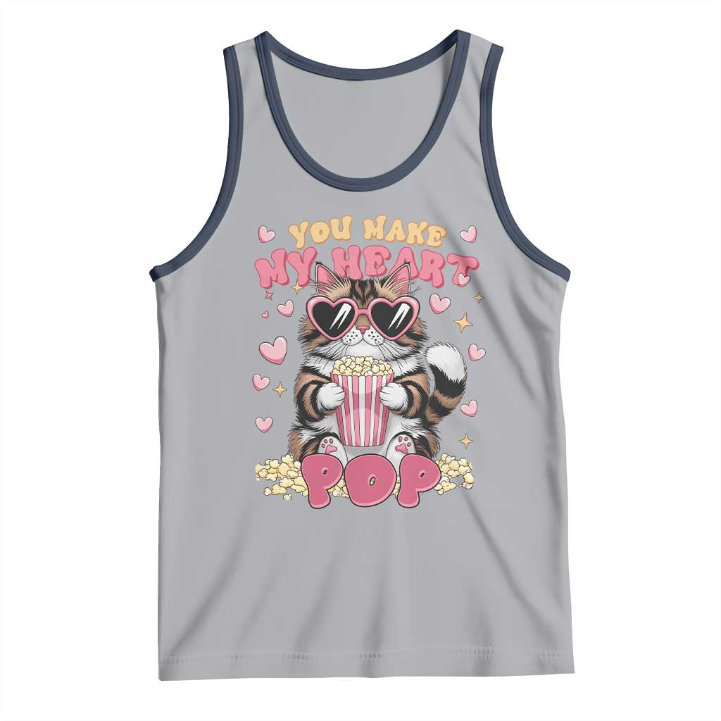 Funny Valentine's Day Tank Top You Make My Heart Pop Cute Cat Popcorn