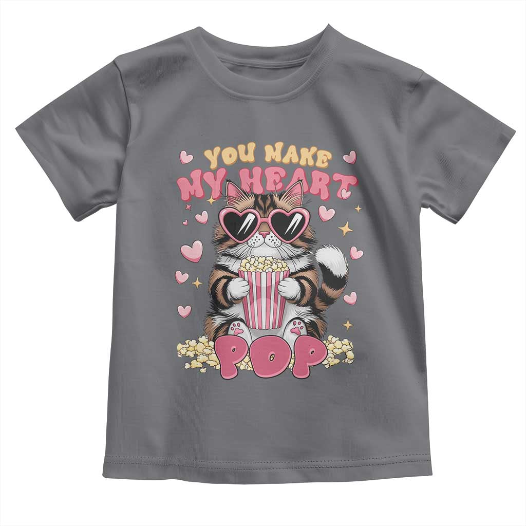 Funny Valentine's Day Toddler T Shirt You Make My Heart Pop Cute Cat Popcorn