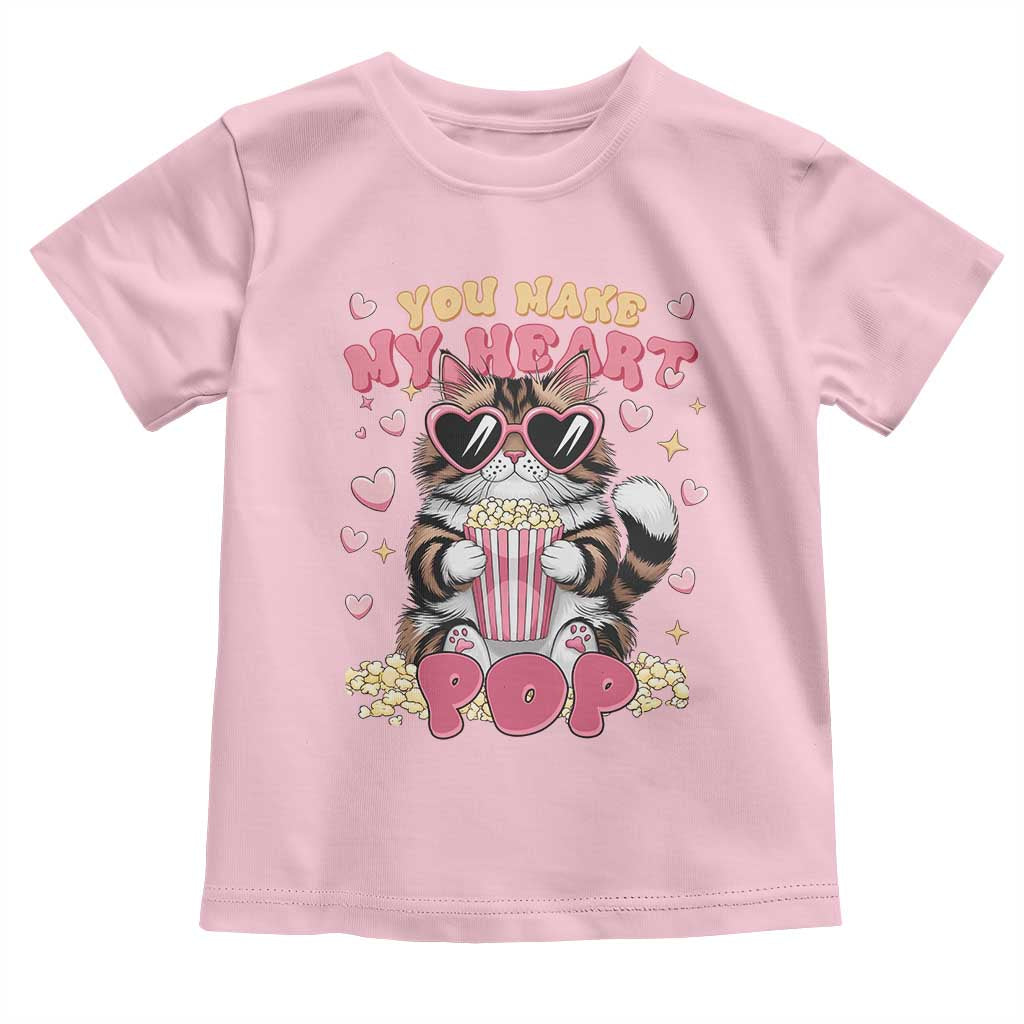Funny Valentine's Day Toddler T Shirt You Make My Heart Pop Cute Cat Popcorn