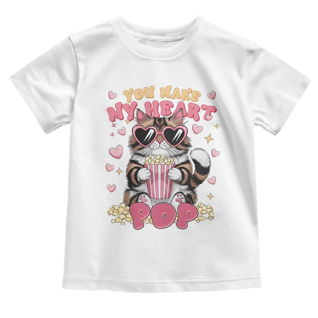 Funny Valentine's Day Toddler T Shirt You Make My Heart Pop Cute Cat Popcorn