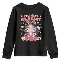 Funny Valentine's Day Youth Sweatshirt You Make My Heart Pop Cute Cat Popcorn