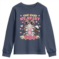 Funny Valentine's Day Youth Sweatshirt You Make My Heart Pop Cute Cat Popcorn