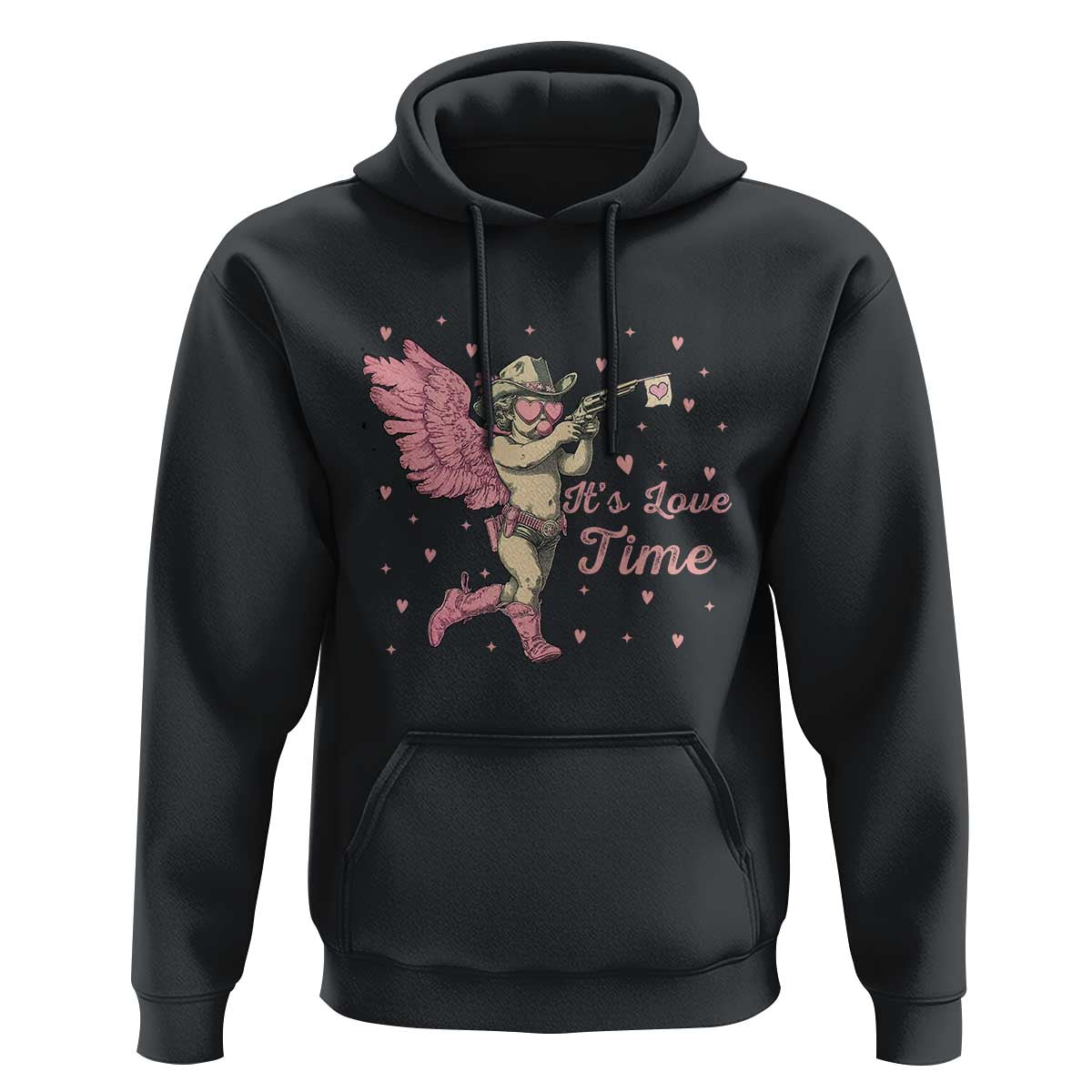 Funny Valentine's Day Hoodie It's Love Time Cowboy Cupid