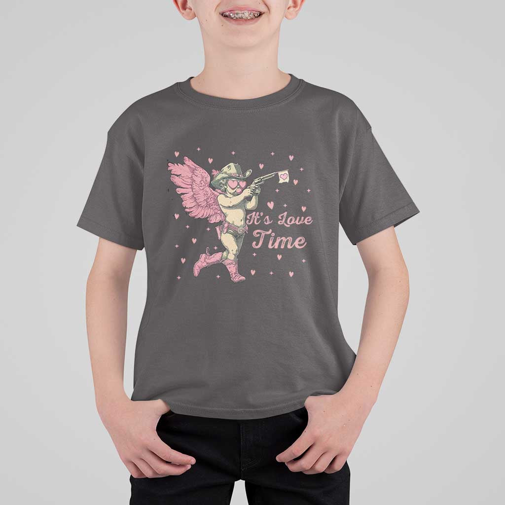 Funny Valentine's Day T Shirt For Kid It's Love Time Cowboy Cupid