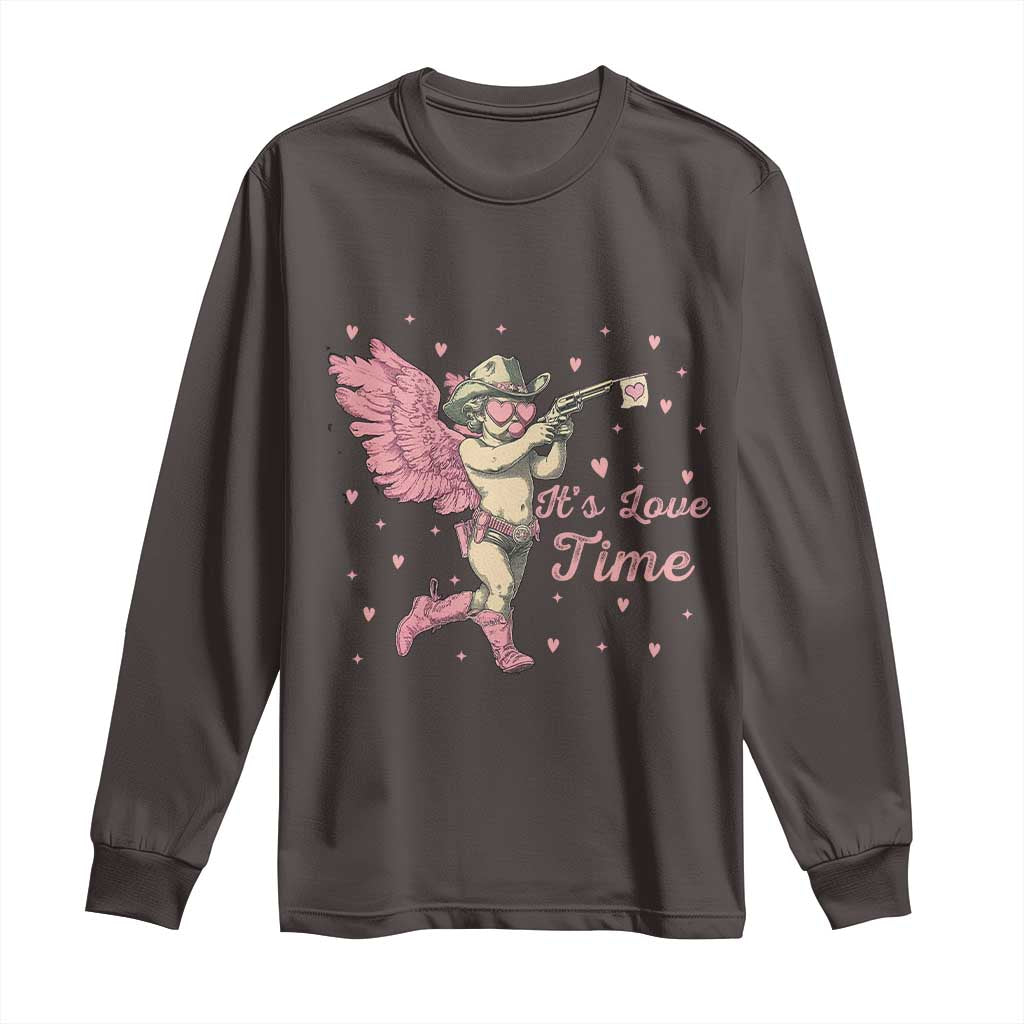 Funny Valentine's Day Long Sleeve Shirt It's Love Time Cowboy Cupid