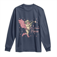 Funny Valentine's Day Long Sleeve Shirt It's Love Time Cowboy Cupid