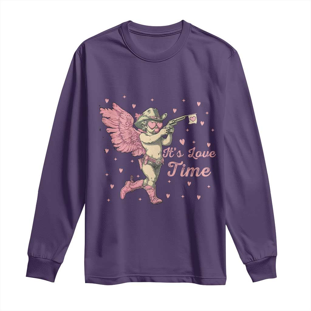 Funny Valentine's Day Long Sleeve Shirt It's Love Time Cowboy Cupid