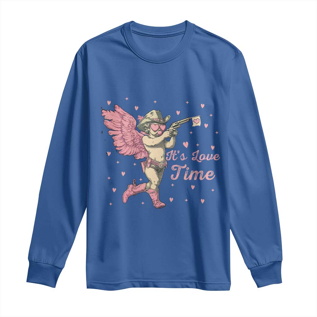 Funny Valentine's Day Long Sleeve Shirt It's Love Time Cowboy Cupid