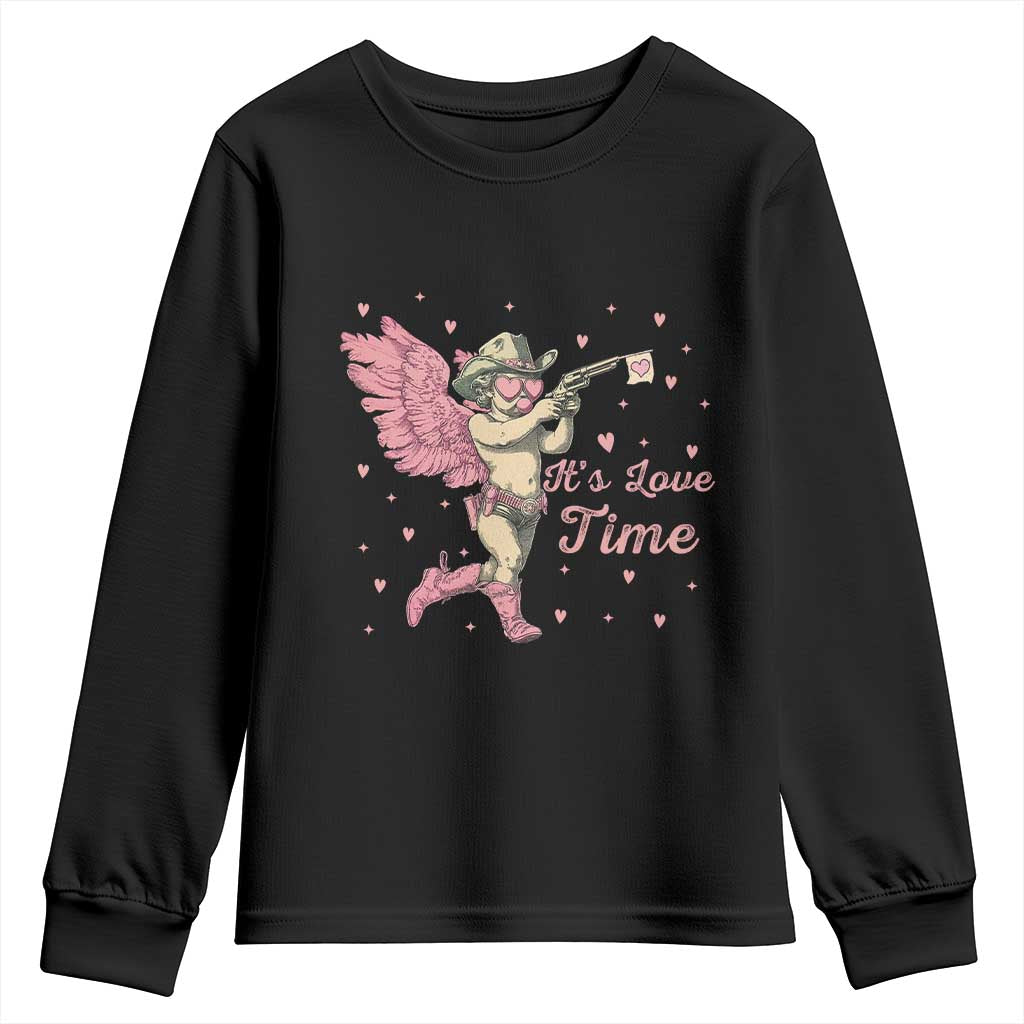 Funny Valentine's Day Youth Sweatshirt It's Love Time Cowboy Cupid