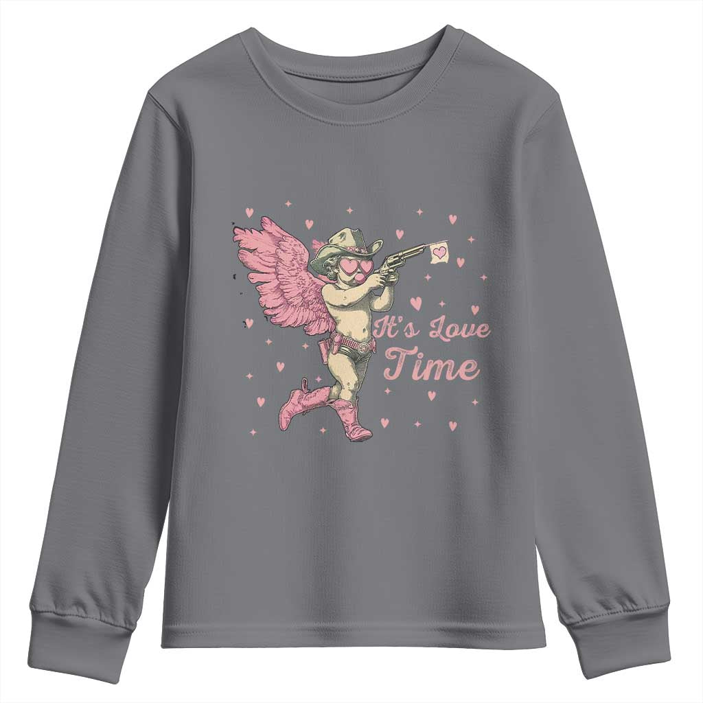 Funny Valentine's Day Youth Sweatshirt It's Love Time Cowboy Cupid