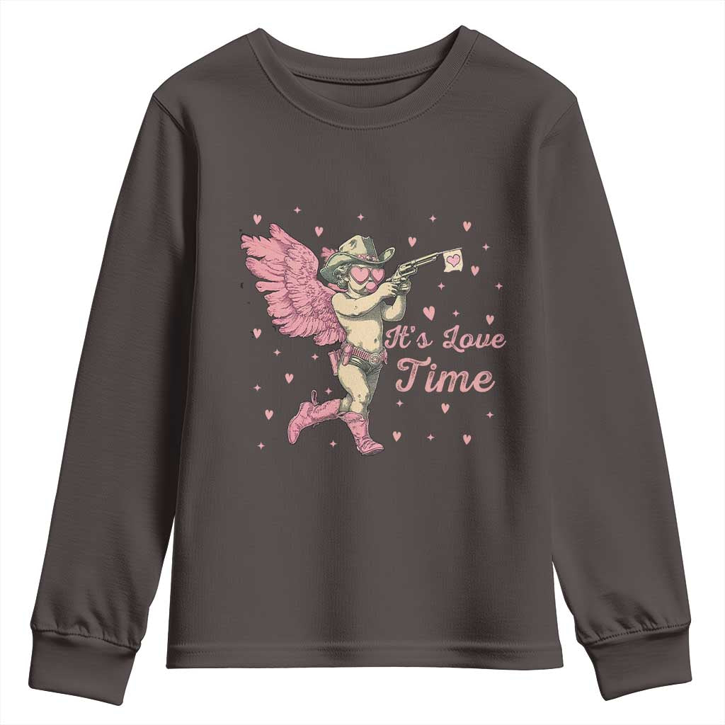Funny Valentine's Day Youth Sweatshirt It's Love Time Cowboy Cupid