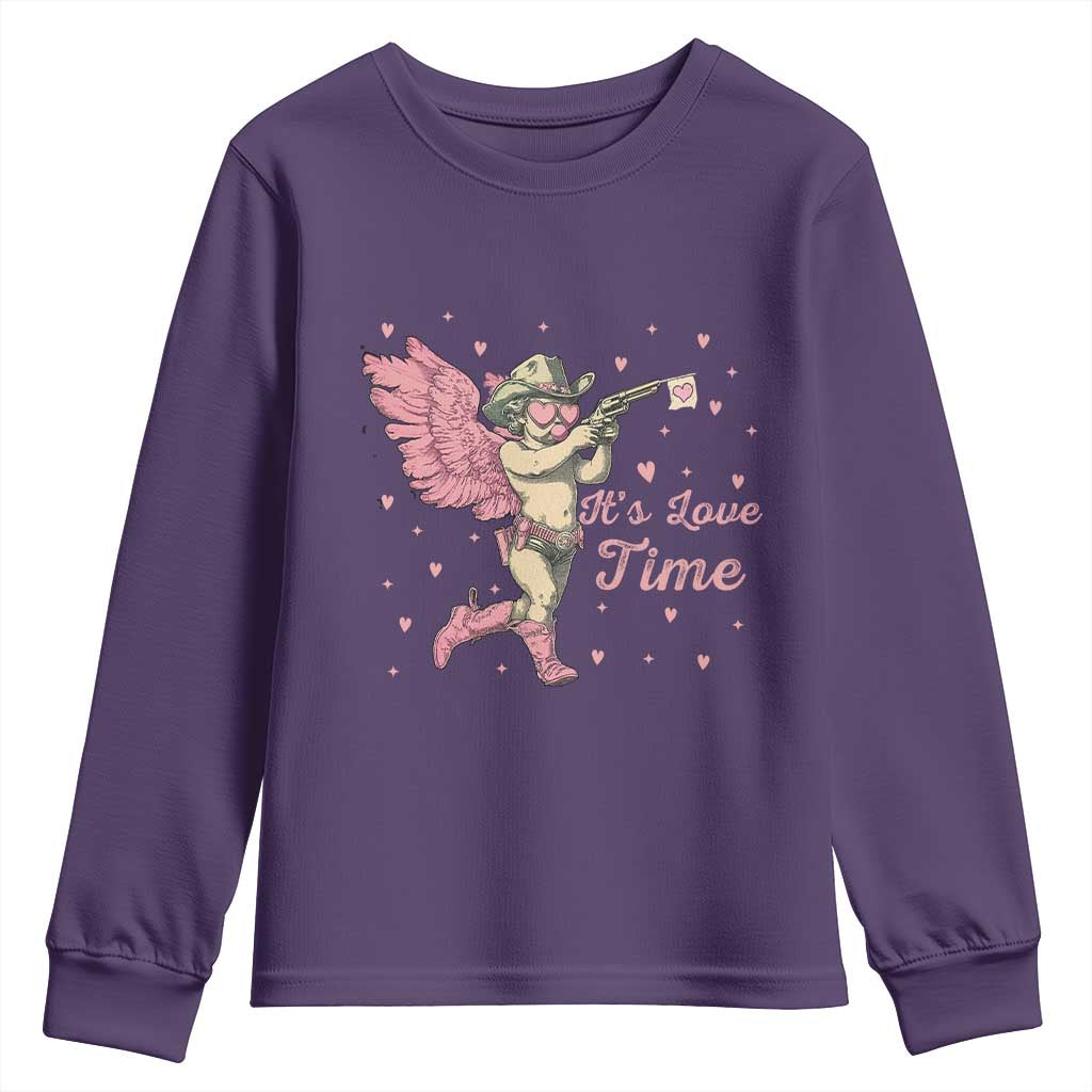 Funny Valentine's Day Youth Sweatshirt It's Love Time Cowboy Cupid