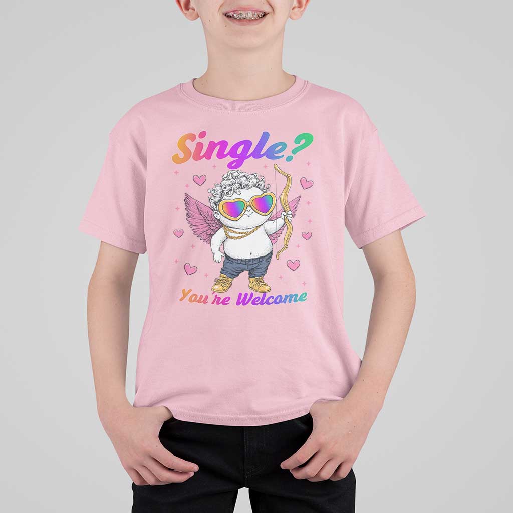 Funny Single You're Welcome T Shirt For Kid Rainbow LGBT Cupid