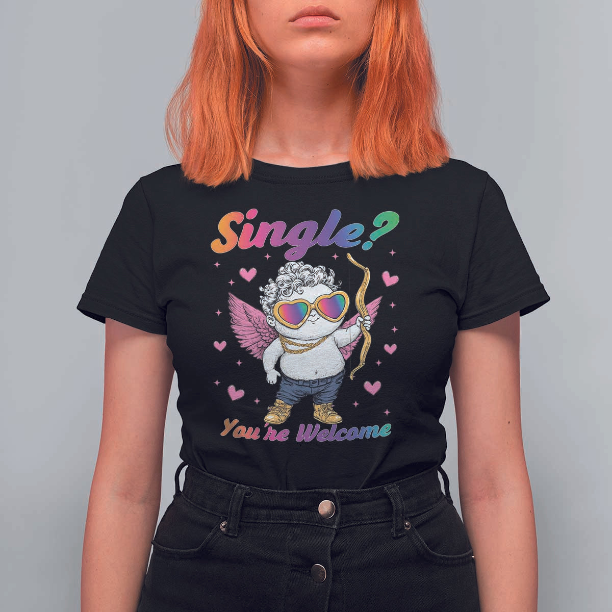 Funny Single You're Welcome T Shirt For Women Rainbow LGBT Cupid