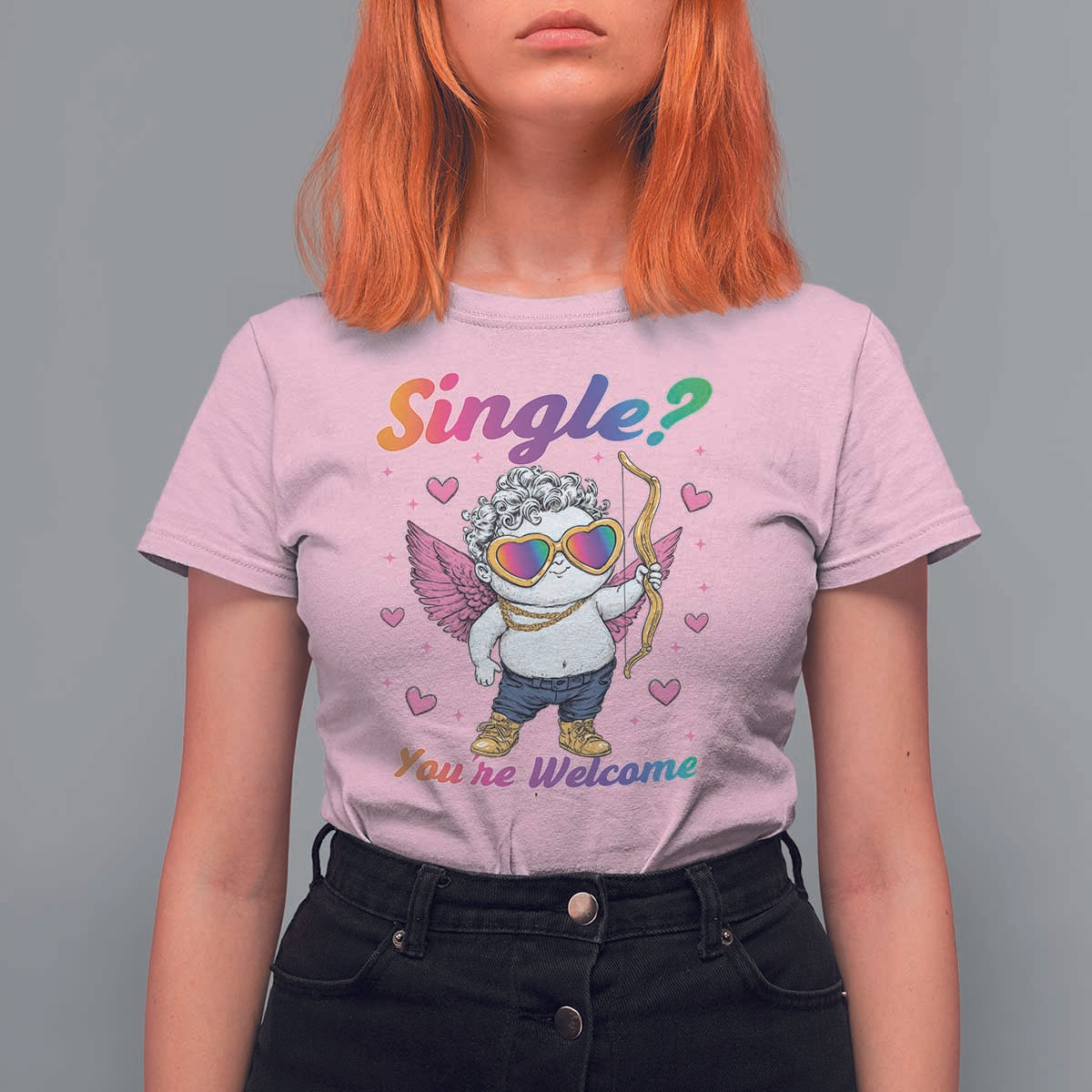 Funny Single You're Welcome T Shirt For Women Rainbow LGBT Cupid