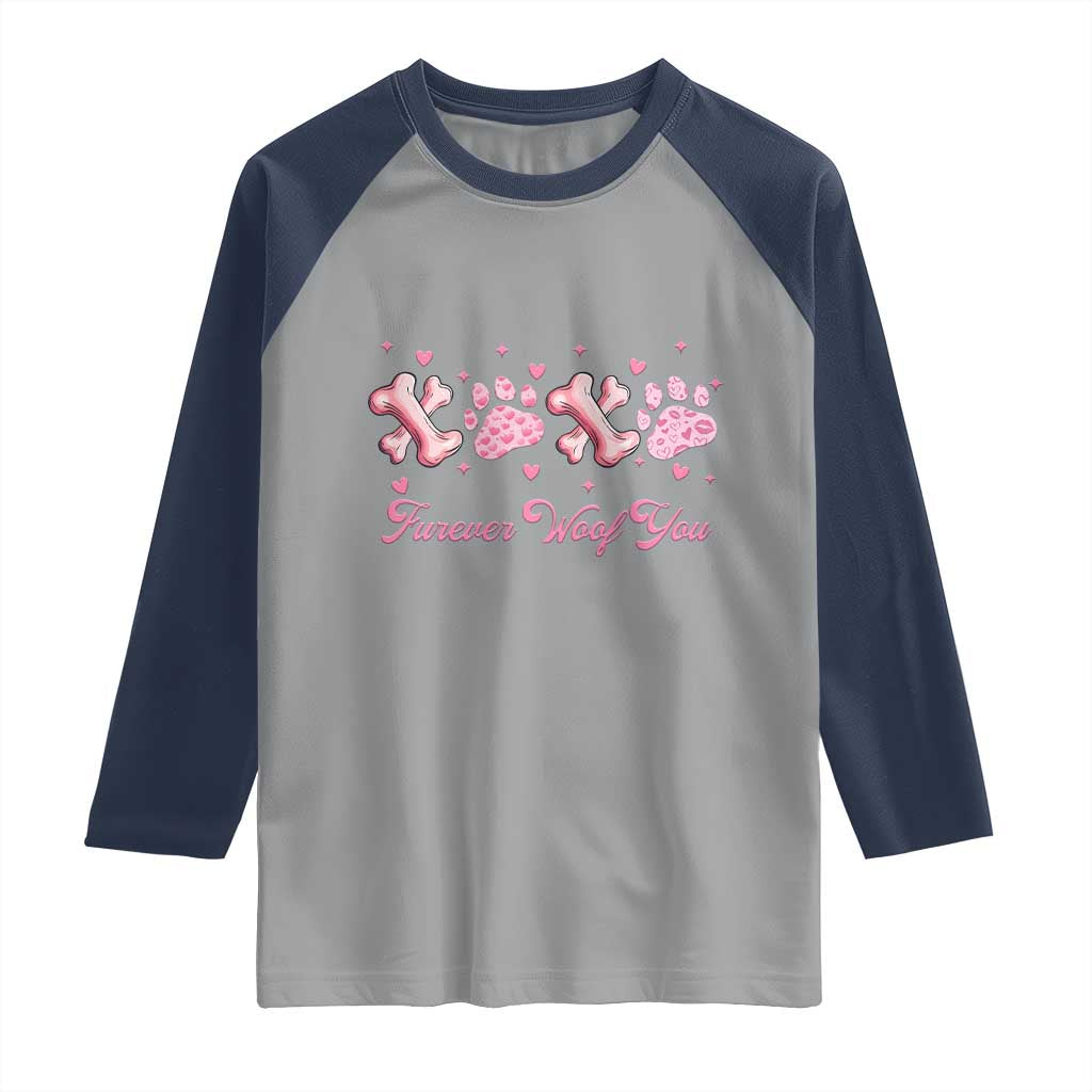 Valentine's Day Dog Lover Raglan Shirt Furever Woof You Paw XO