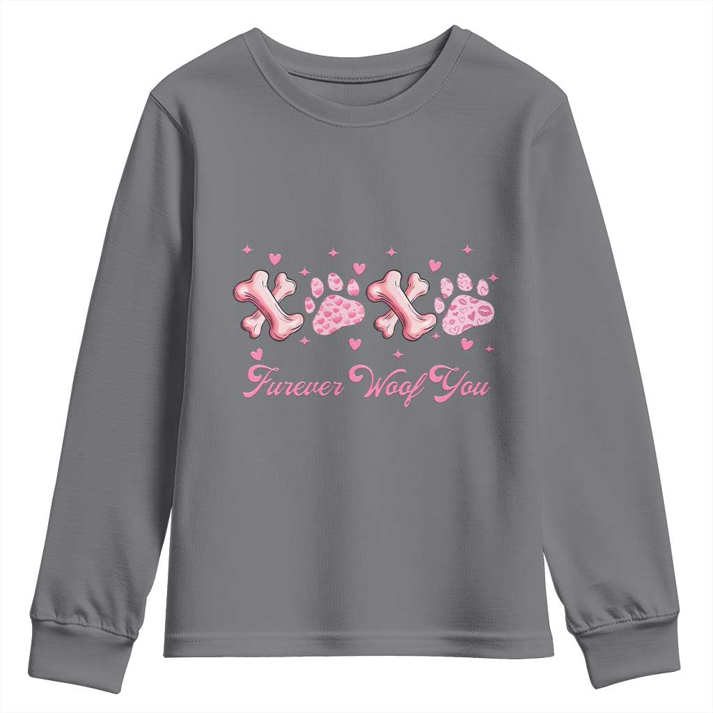 Valentine's Day Dog Lover Youth Sweatshirt Furever Woof You Paw XO