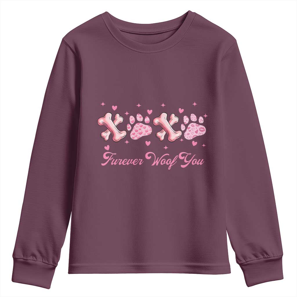 Valentine's Day Dog Lover Youth Sweatshirt Furever Woof You Paw XO