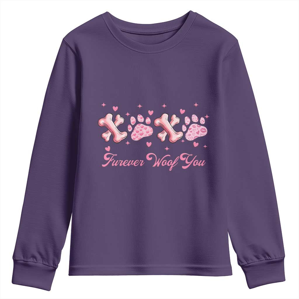 Valentine's Day Dog Lover Youth Sweatshirt Furever Woof You Paw XO