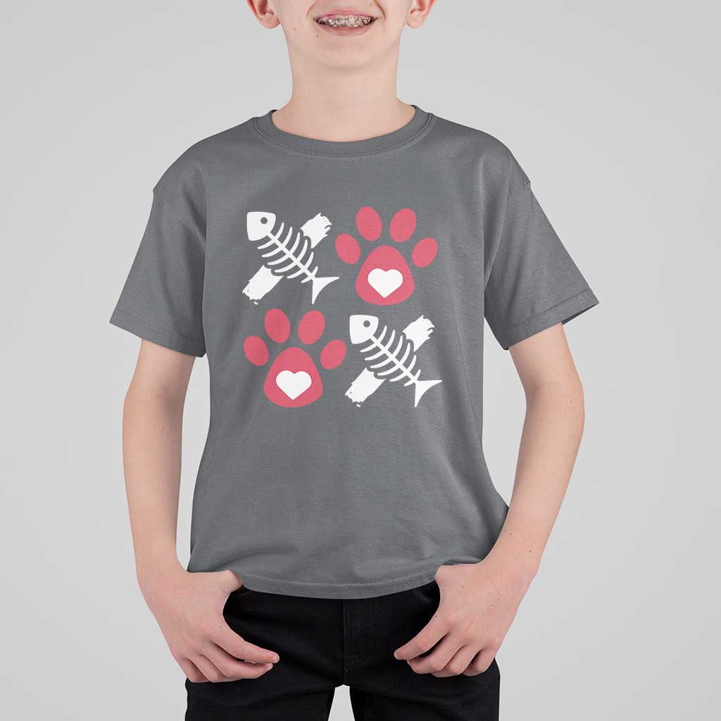 Valentine's Day Cat Lover T Shirt For Kid Cute Kitten Paw XO