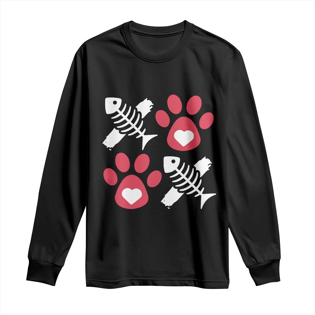 Valentine's Day Cat Lover Long Sleeve Shirt Cute Kitten Paw XO