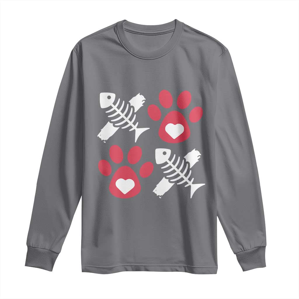 Valentine's Day Cat Lover Long Sleeve Shirt Cute Kitten Paw XO