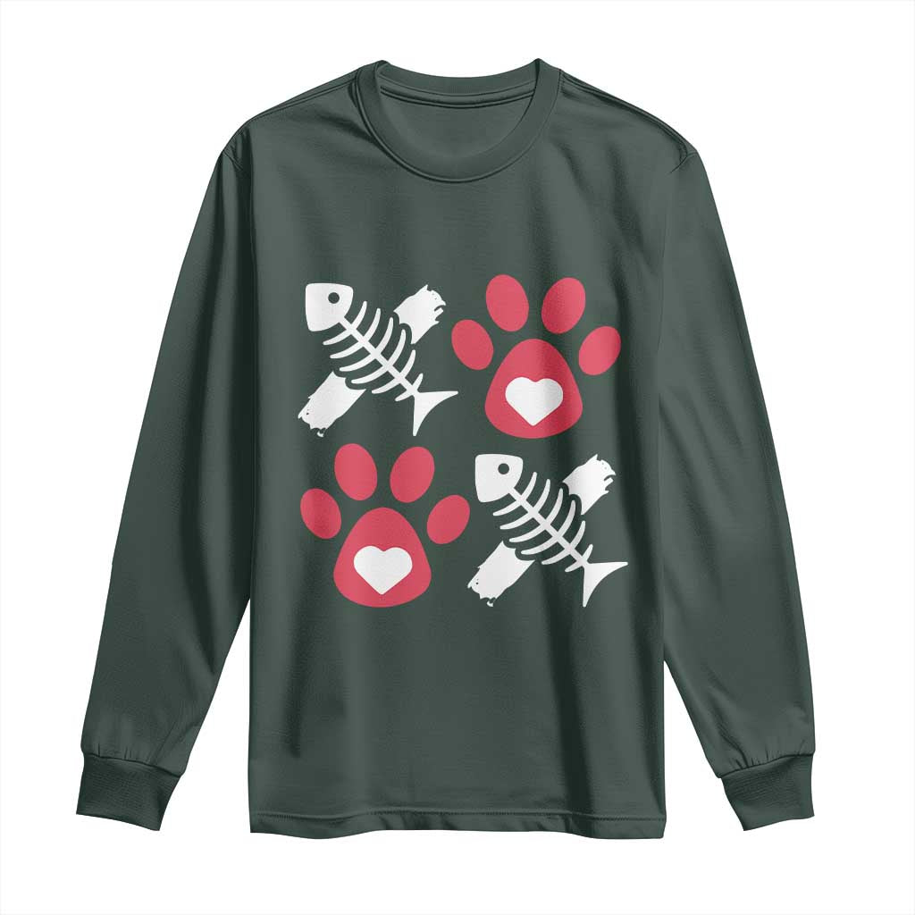 Valentine's Day Cat Lover Long Sleeve Shirt Cute Kitten Paw XO