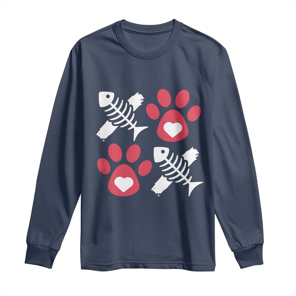 Valentine's Day Cat Lover Long Sleeve Shirt Cute Kitten Paw XO