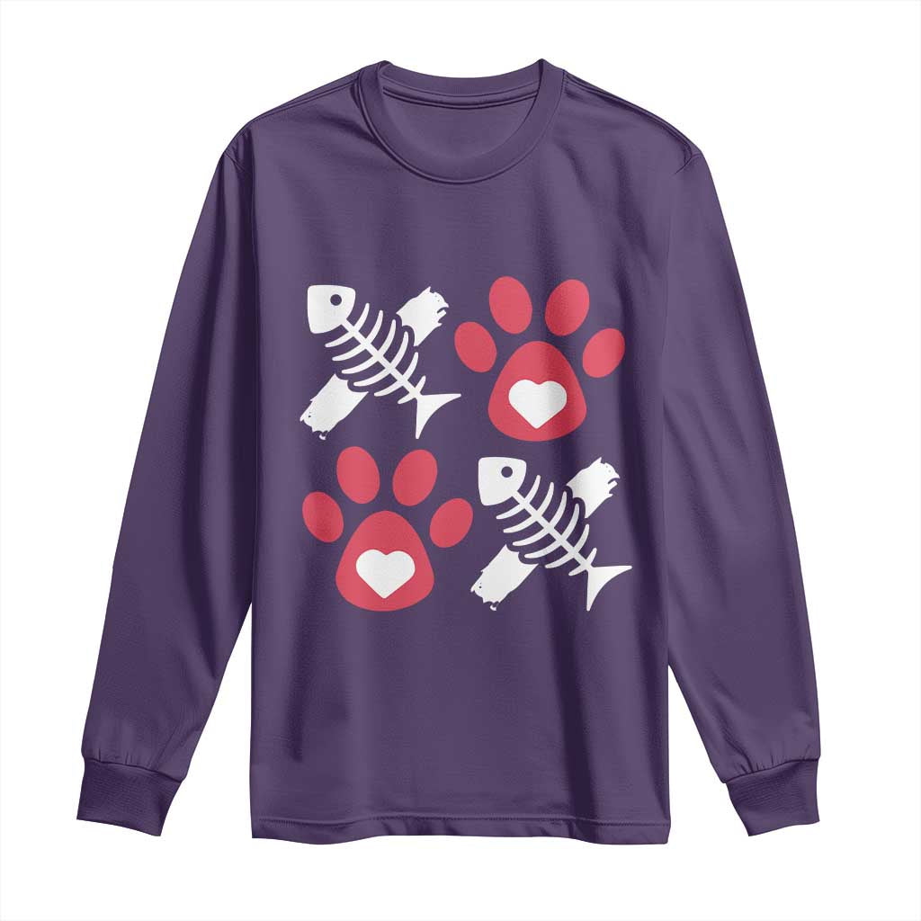 Valentine's Day Cat Lover Long Sleeve Shirt Cute Kitten Paw XO